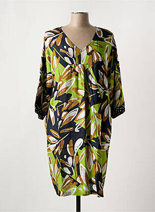 Robe mi-longue imprimé fleurs manches 3/4 vert MASAI femme