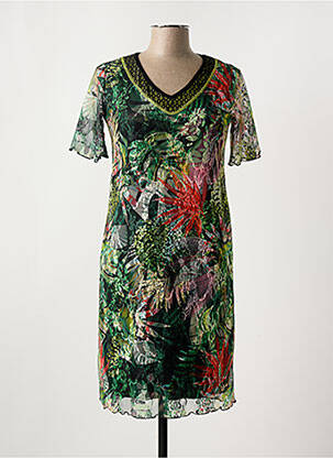 Robe mi-longue imprimé fleurs manches courtes vert TELMAIL femme