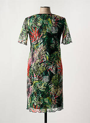 Robe mi-longue imprimé fleurs manches courtes vert TELMAIL femme