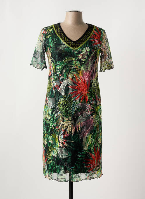 Robe mi-longue imprimé fleurs manches courtes vert TELMAIL femme