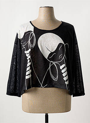 T-shirt imprimé fantaisie manches 3/4 noir G!OZE femme