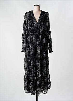 Robe longue imprimé fantaisie manches longues noir LAST QUEEN femme
