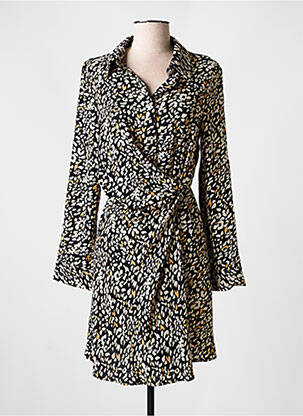 Robe mi-longue imprimé fantaisie manches longues noir SARAH JOHN femme