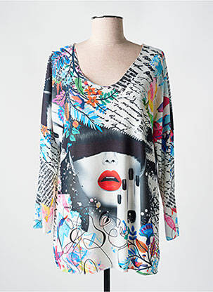 Pull col v manches longues blanc MADE IN ITALY femme