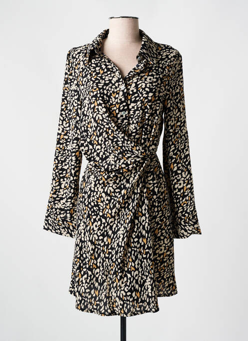 Robe mi-longue imprimé fantaisie manches longues noir SARAH JOHN femme