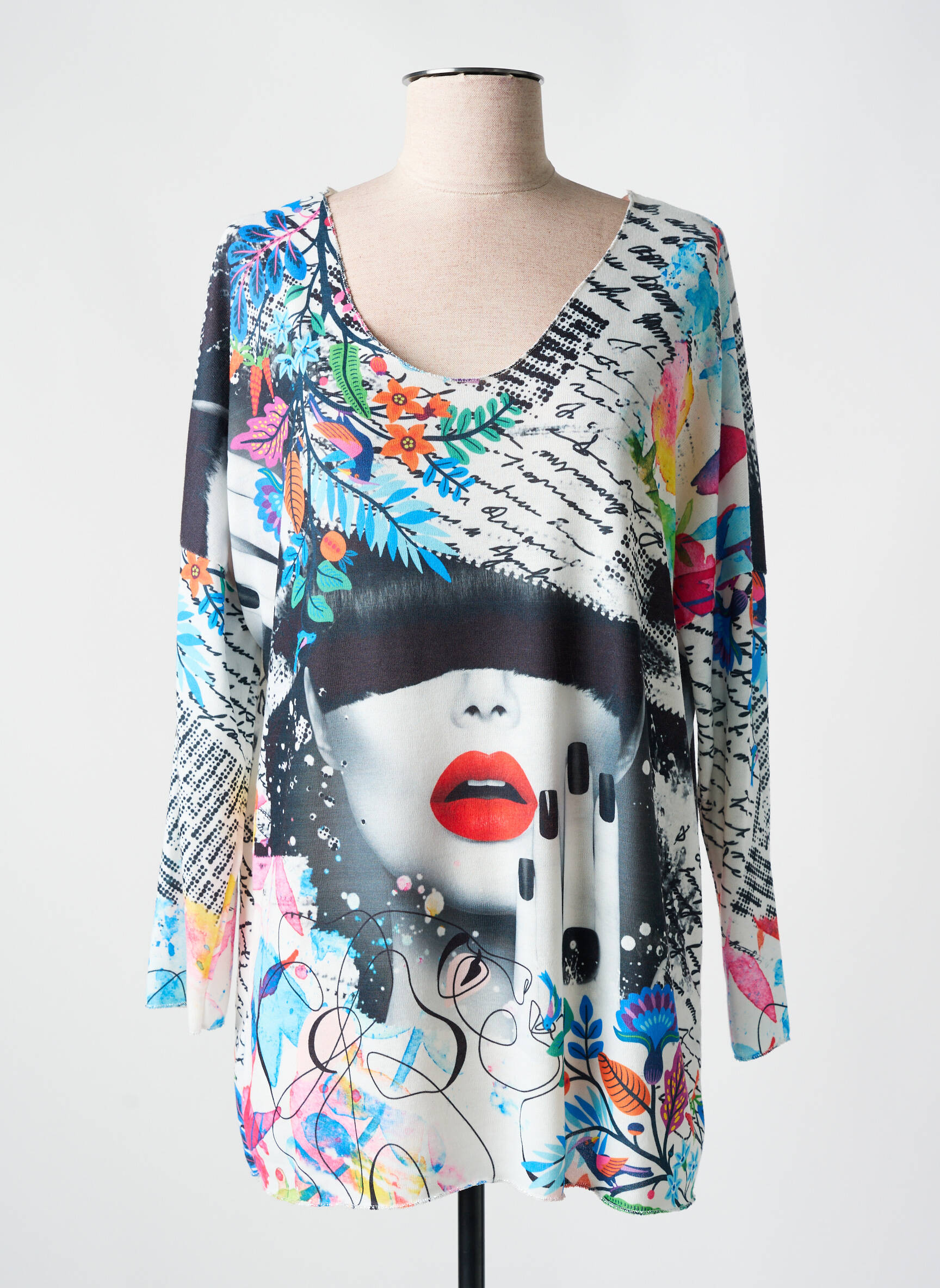 Pull Femme Made In Italie – Gris, Col V, Manches Longues, Taille 38 (unique)