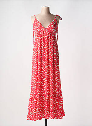Robe longue imprimé fleurs sans manche rouge IN APRIL 1986 femme
