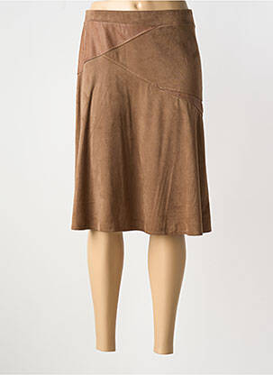 Jupe mi-longue stretch marron HALOGENE femme