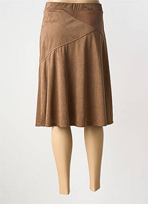 Jupe mi-longue stretch marron HALOGENE femme