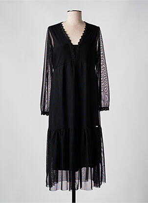 Robe mi-longue manches longues manches longues noir MALOKA femme