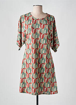 Robe courte manches 3/4 manches 3/4 vert LINGAM femme