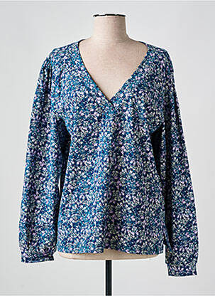 Blouse tissage popeline manches longues bleu TRANQUILLO femme