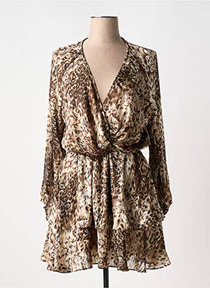 Robe mi-longue coupe fluide manches longues marron KILKY femme