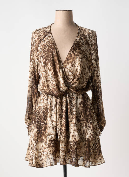Robe mi-longue coupe fluide manches longues marron KILKY femme