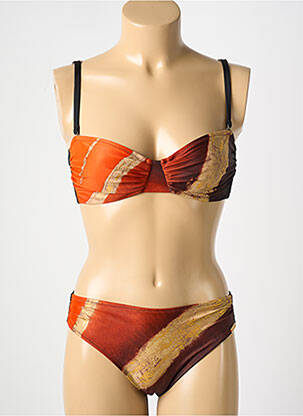 Maillot de bain 2 pièces stretch haut bandeau orange CHARMLINE femme