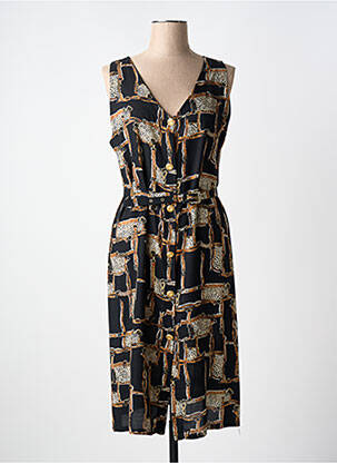 Robe mi-longue imprimé fantaisie sans manche noir BOGLIETTI femme