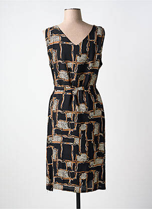 Robe mi-longue imprimé fantaisie sans manche noir BOGLIETTI femme