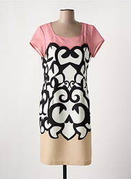 Robe mi-longue imprimé fantaisie manches courtes rose DIVAS femme
