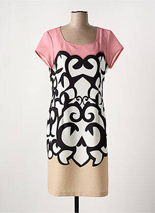 Robe mi-longue imprimé fantaisie manches courtes rose DIVAS femme