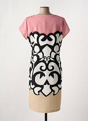 Robe mi-longue imprimé fantaisie manches courtes rose DIVAS femme