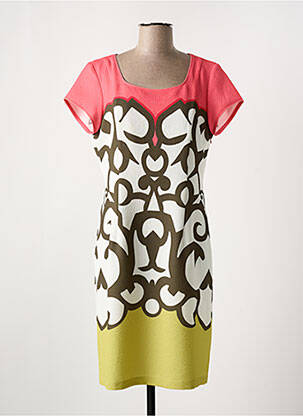 Robe mi-longue imprimé fantaisie manches courtes vert DIVAS femme
