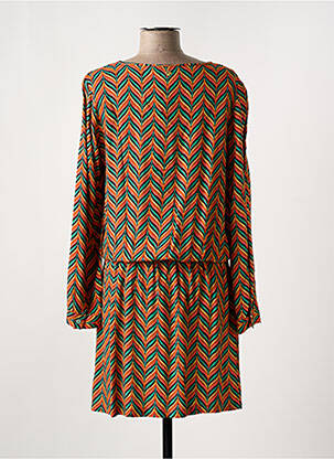 Robe mi-longue imprimé fantaisie manches longues orange LE PETIT BAIGNEUR femme