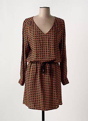 Robe mi-longue imprimé fantaisie manches longues orange LE PETIT BAIGNEUR femme