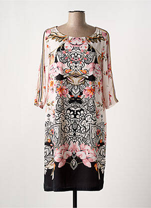 Robe mi-longue imprimé fleurs manches 3/4 rose DIVAS femme