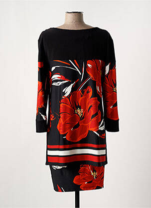 Robe mi-longue imprimé fleurs manches longues noir FRANK LYMAN femme