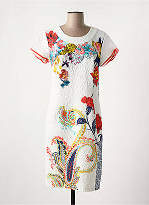 Robe mi-longue imprimé fleurs manches courtes blanc OLIVIER PHILIPS femme