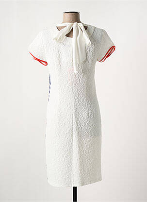 Robe mi-longue imprimé fleurs manches courtes blanc OLIVIER PHILIPS femme
