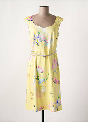 Robe mi-longue imprimé fleurs sans manche jaune COMMA, femme
