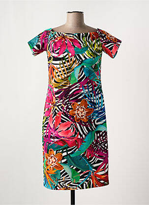 Robe mi-longue imprimé fleurs manches courtes rose FRANK LYMAN femme