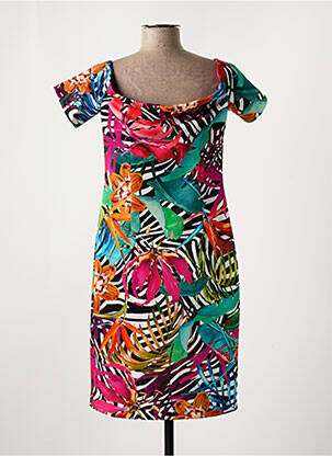 Robe mi-longue imprimé fleurs manches courtes rose FRANK LYMAN femme
