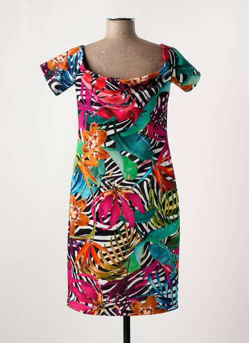 Robe mi-longue imprimé fleurs manches courtes rose FRANK LYMAN femme