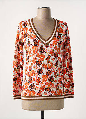 Pull col v manches longues orange LEO & UGO femme