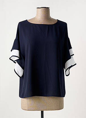 Top tissage crêpe manches 3/4 bleu JOSEPH RIBKOFF femme