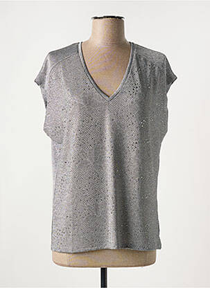 T-shirt sérigraphie avec strass manches courtes gris EVA KAYAN femme