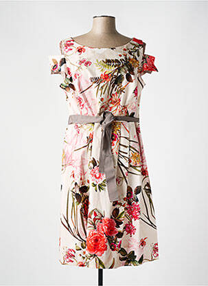 Robe mi-longue imprimé fleurs sans manche beige COMMA, femme