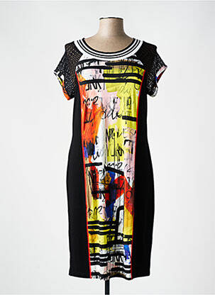 Robe mi-longue imprimé fantaisie manches courtes noir TELMAIL femme