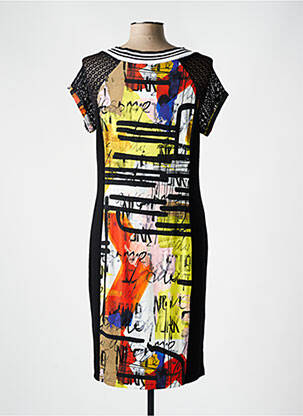 Robe mi-longue imprimé fantaisie manches courtes noir TELMAIL femme