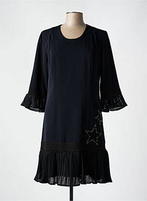 Robe mi-longue manches 3/4 manches 3/4 noir POUPEE CHIC femme