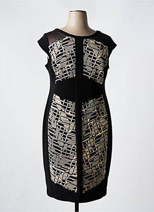 Robe mi-longue imprimé fantaisie manches courtes noir JOSEPH RIBKOFF femme
