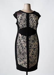 Robe mi-longue imprimé fantaisie manches courtes noir JOSEPH RIBKOFF femme