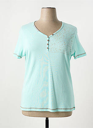 T-shirt col v manches courtes bleu ANNE KELLY femme