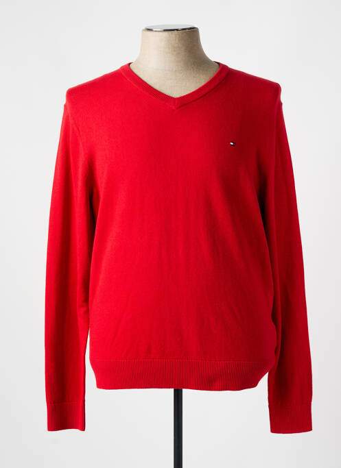Pull col v manches longues rouge TOMMY HILFIGER homme