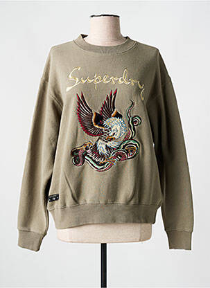 Pull col rond manches longues vert SUPERDRY femme
