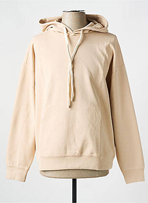 Sweat-shirt à capuche tissage jersey manches longues beige JUSTWEST homme