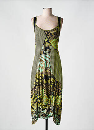 Robe longue imprimé fantaisie sans manche vert QUINZE HEURES TRENTE femme