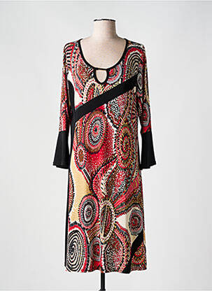 Robe mi-longue imprimé fantaisie manches longues rouge DEOMINO femme